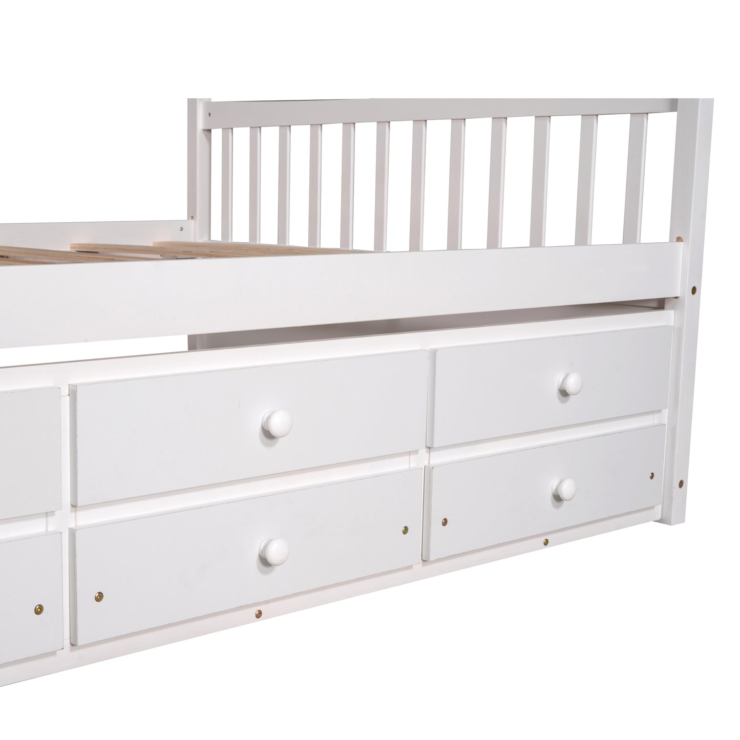 Full size Wooden House Bed with Trundle and 3 Storage Drawers-White