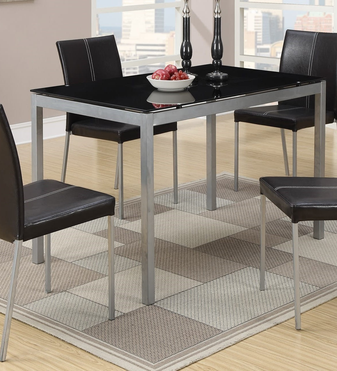 Dinette 5pc Dining Set Table And 4x Chairs Glass Table Top Black PU Upholstered Chairs Kitchen Dining Room Furniture