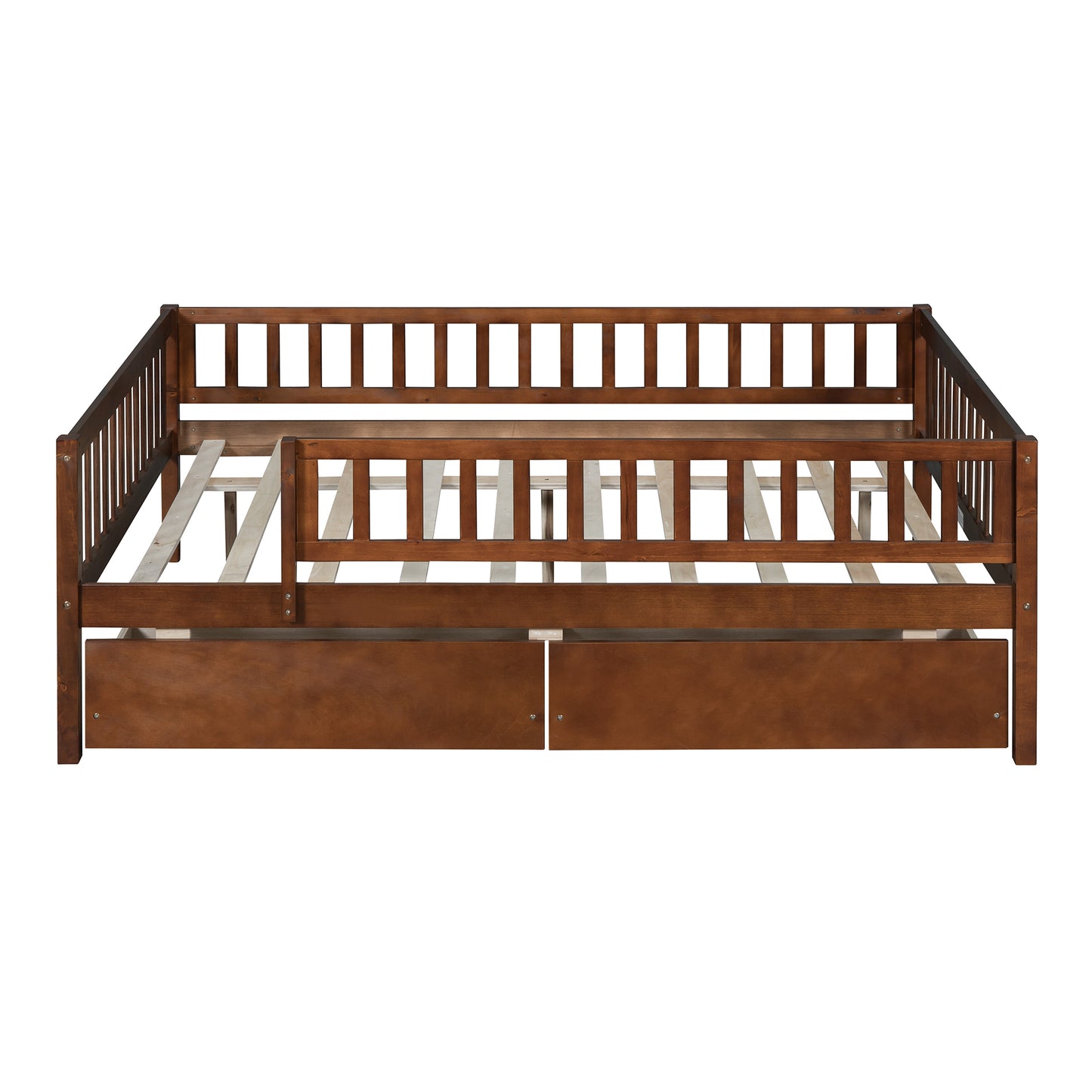 Full Size Daybed Wood Bed with Two Drawers, Walnut