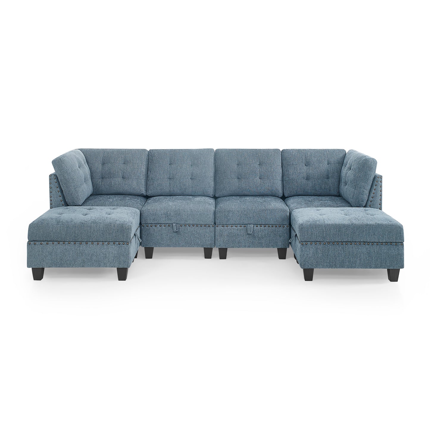 Modular U-Shape Navy Chenille Sectional Sofa with DIY Combination