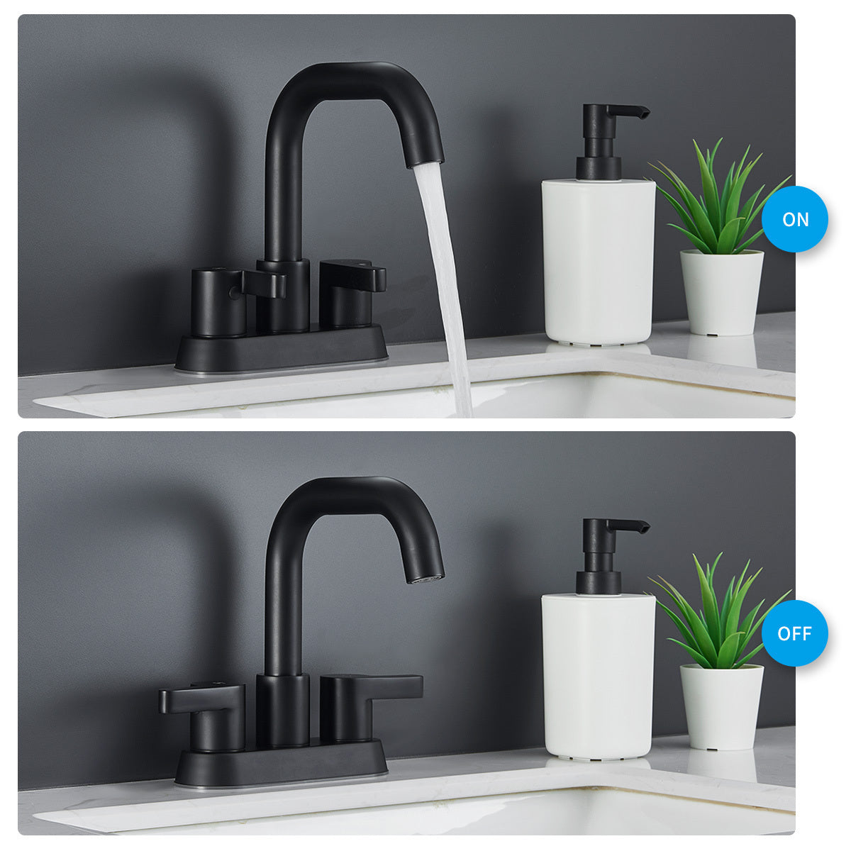 Matte Black Bathroom Faucet with 2 Handles and Pop Up Drain