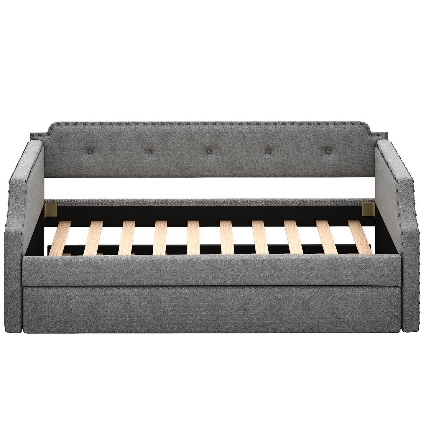 Upholstered Daybed with Trundle, Wood Slat Support,Upholstered Frame Sofa Bed , Twin,Gray