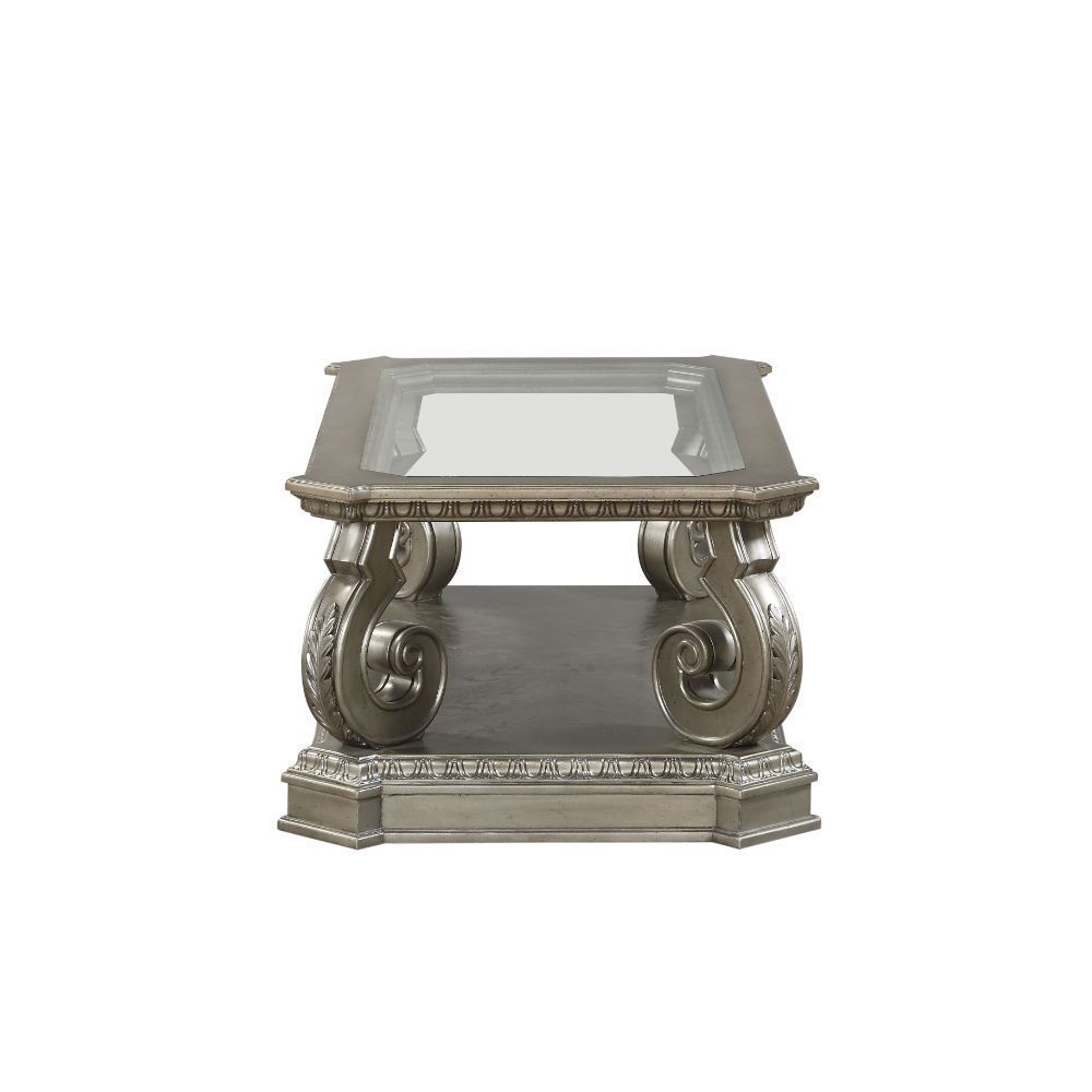 Northville Antique Silver Coffee Table with Clear Glass Top