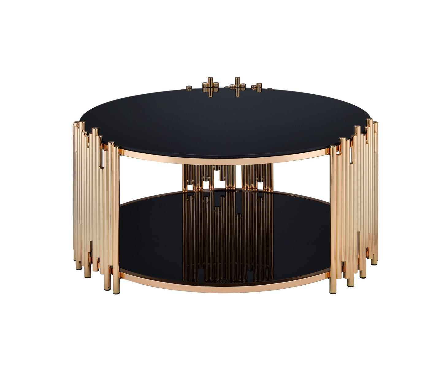 Gold & Black Glass Tanquin Coffee Table with Asymmetrical Metal Tubing