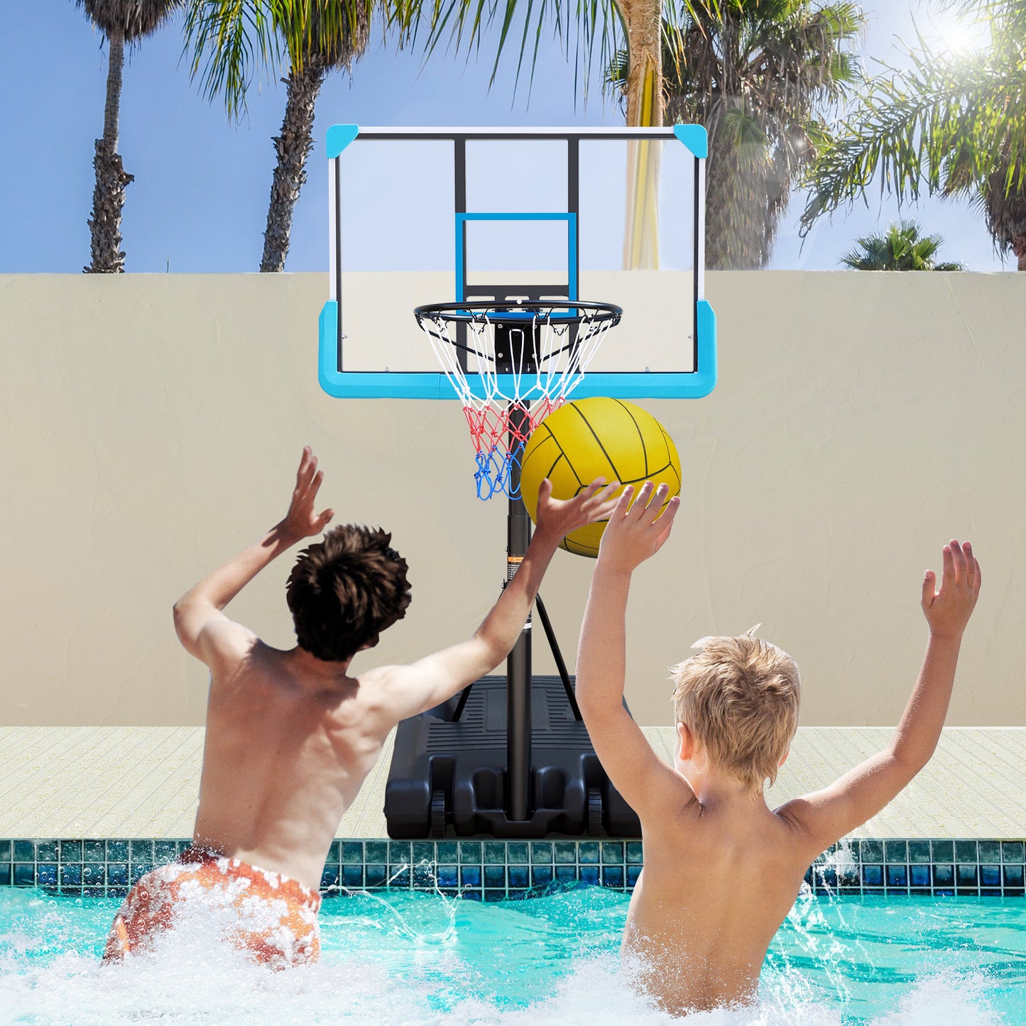 Portable Poolside Black Basketball Hoop Swimming Pool 4ft to 6.5ft Height-Adjustable Basketball System Goal Stand for Kids