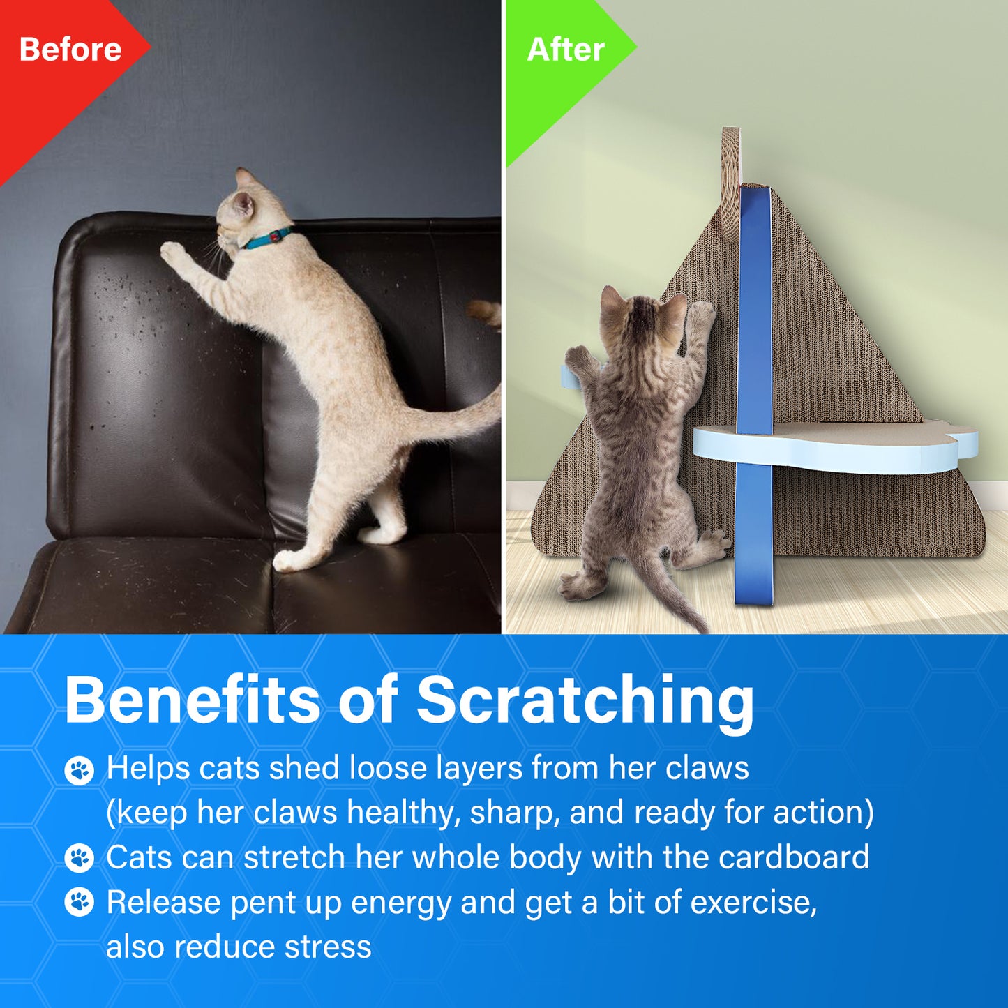 ScratchMe Cat Scratcher Post Board, Mount Fuji Shape Cat Scratching Lounge Bed, Durable Pad Prevents Furniture Damage