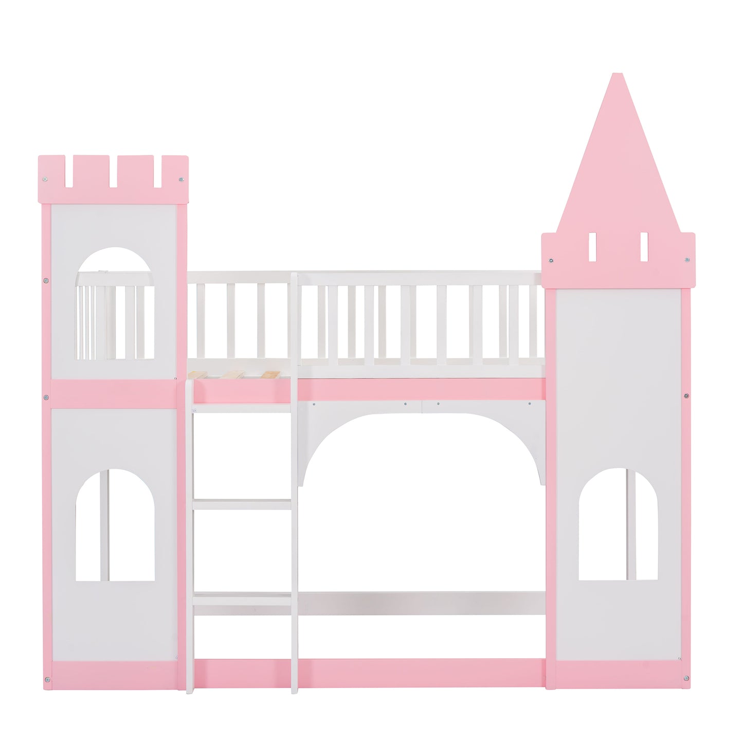 Twin Pink Castle Bunk Bed with Ladder & Play Space