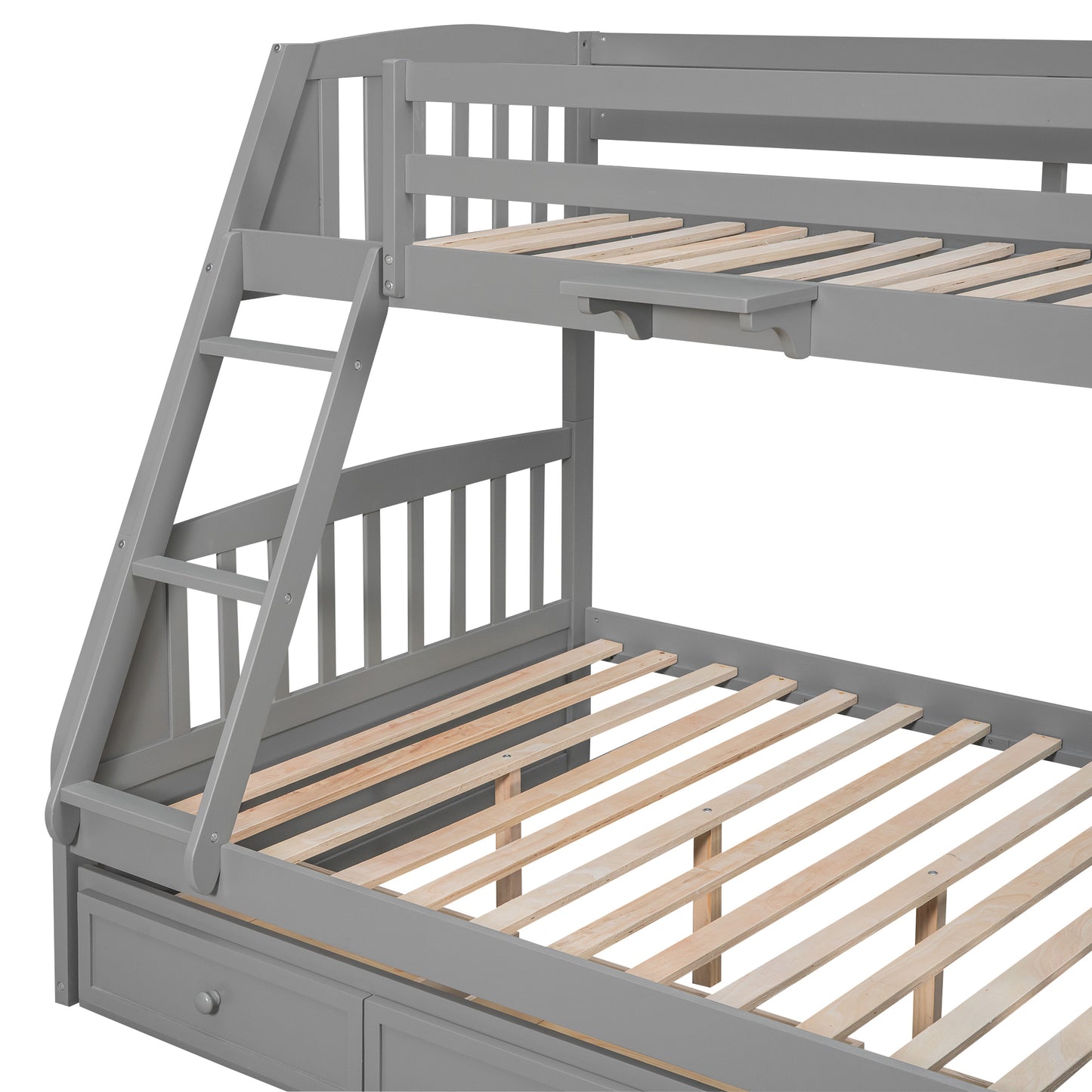 Gray Twin-Over-Full Bunk Bed with Storage Staircase, Ladder, and Drawers