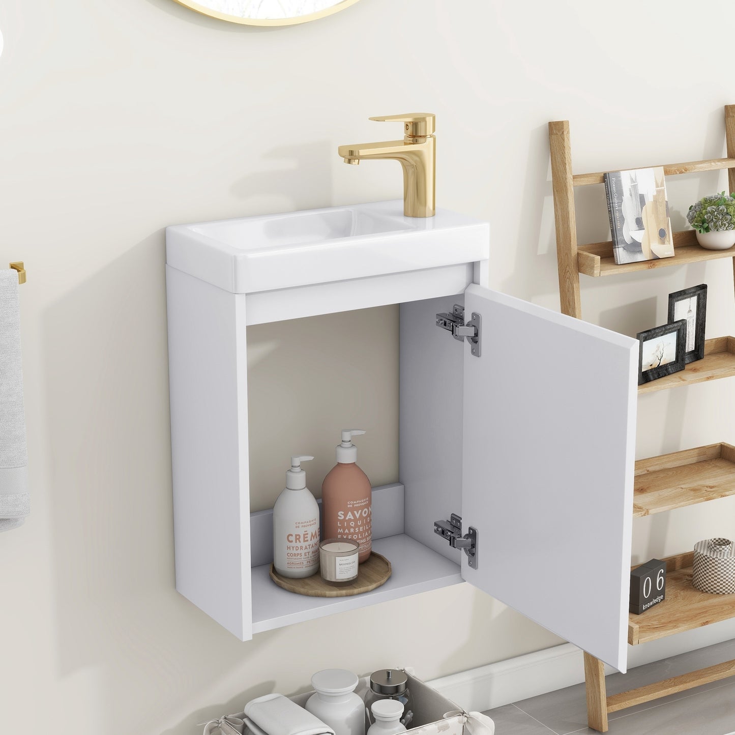 Modern 16-Inch White Bathroom Vanity Cabinet with Soft-Close Doors - Easy Assembly, Versatile Installation