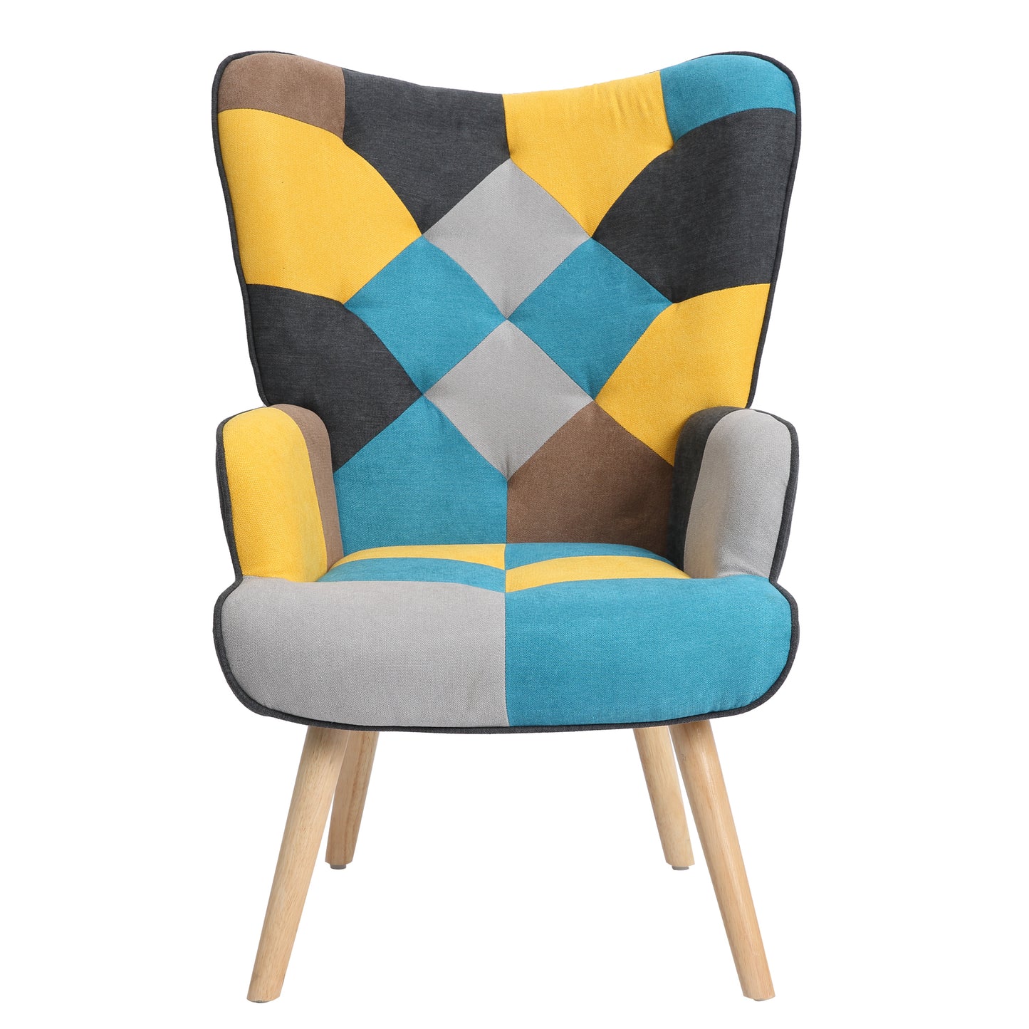 Accent Chair with Ottoman, Living Room Chair and Ottoman Set, Comfy Side Armchair for Bedroom, Creative Splicing Cloth Surface