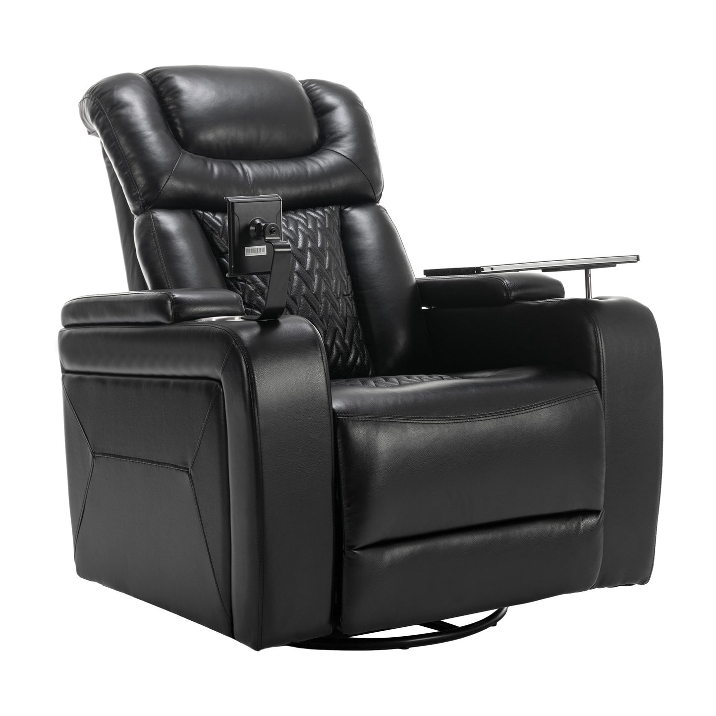 Luxury Black Swivel Recliner Chair with Tray Table, Phone Holder, and USB Port