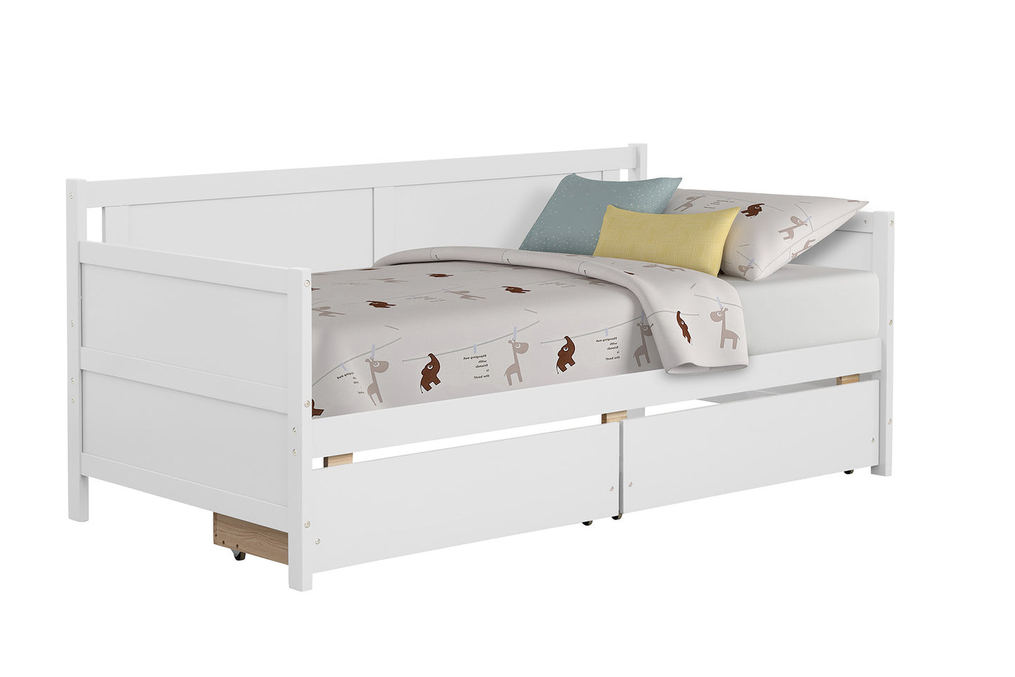 Daybed with two drawers, Twin size Sofa Bed, Two Storage Drawers for Bedroom,Living Room ,White