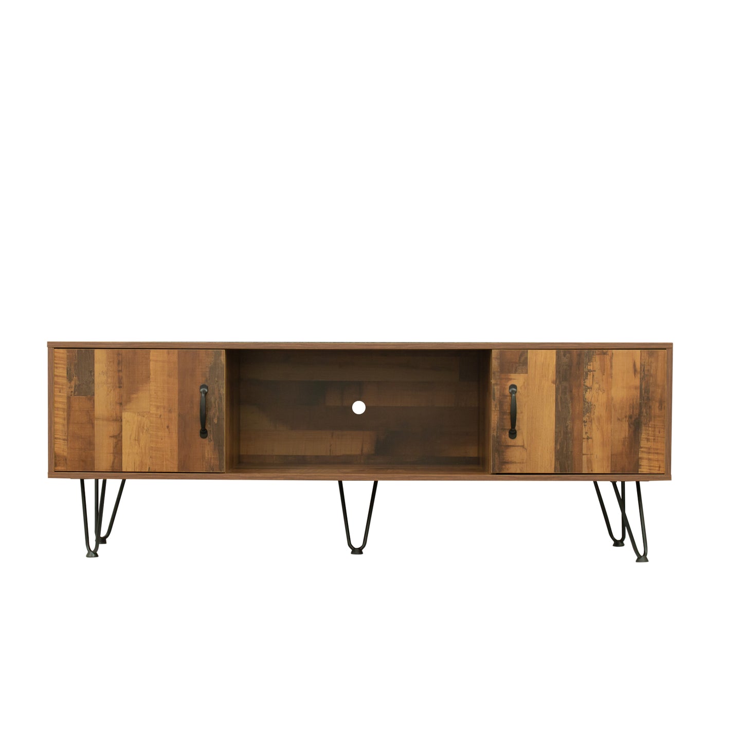 60-Inch Wide Rustic TV Stand with Storage Shelves and Cabinets