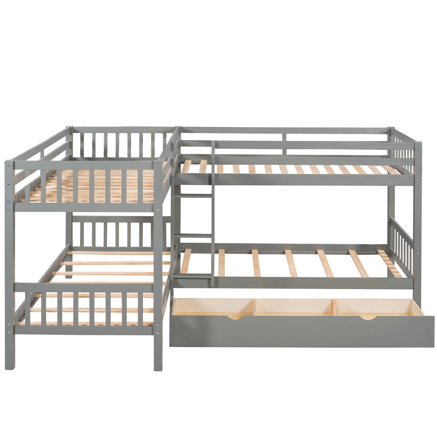 Gray Twin L-Shaped Bunk Bed with Storage Drawers for Space Optimization