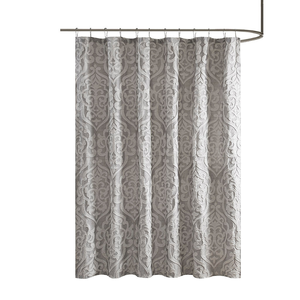 Luxurious Silver Damask Medallion Jacquard Shower Curtain