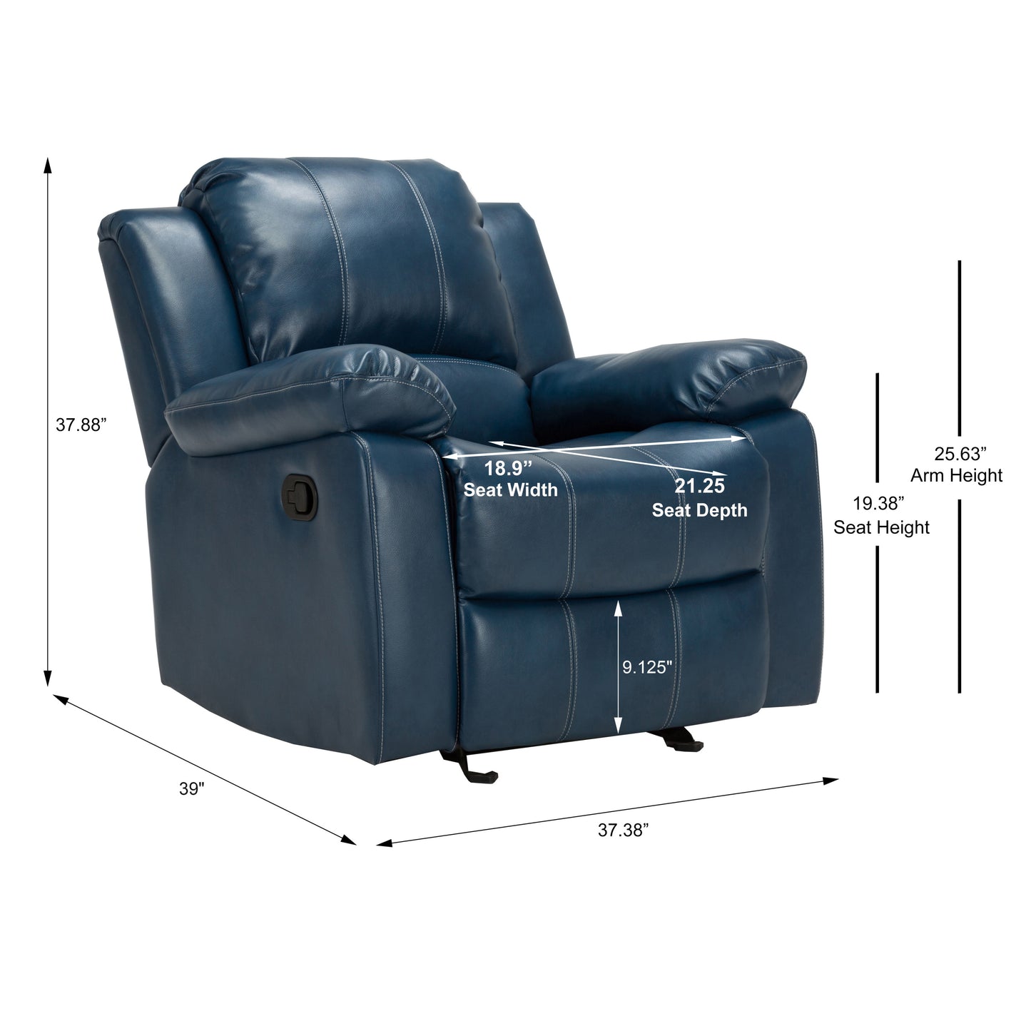 Luxurious Navy Blue Leather Gel Recliner with Easy Reclining Mechanism