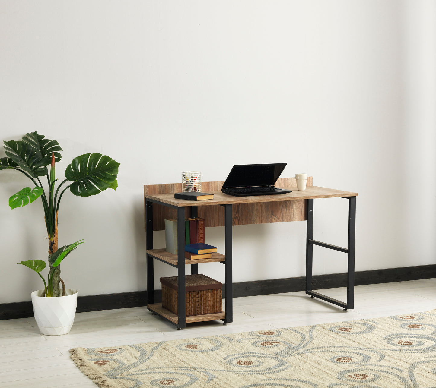 Rasse Oak Writing and Computer Desk with Black Metal Frame