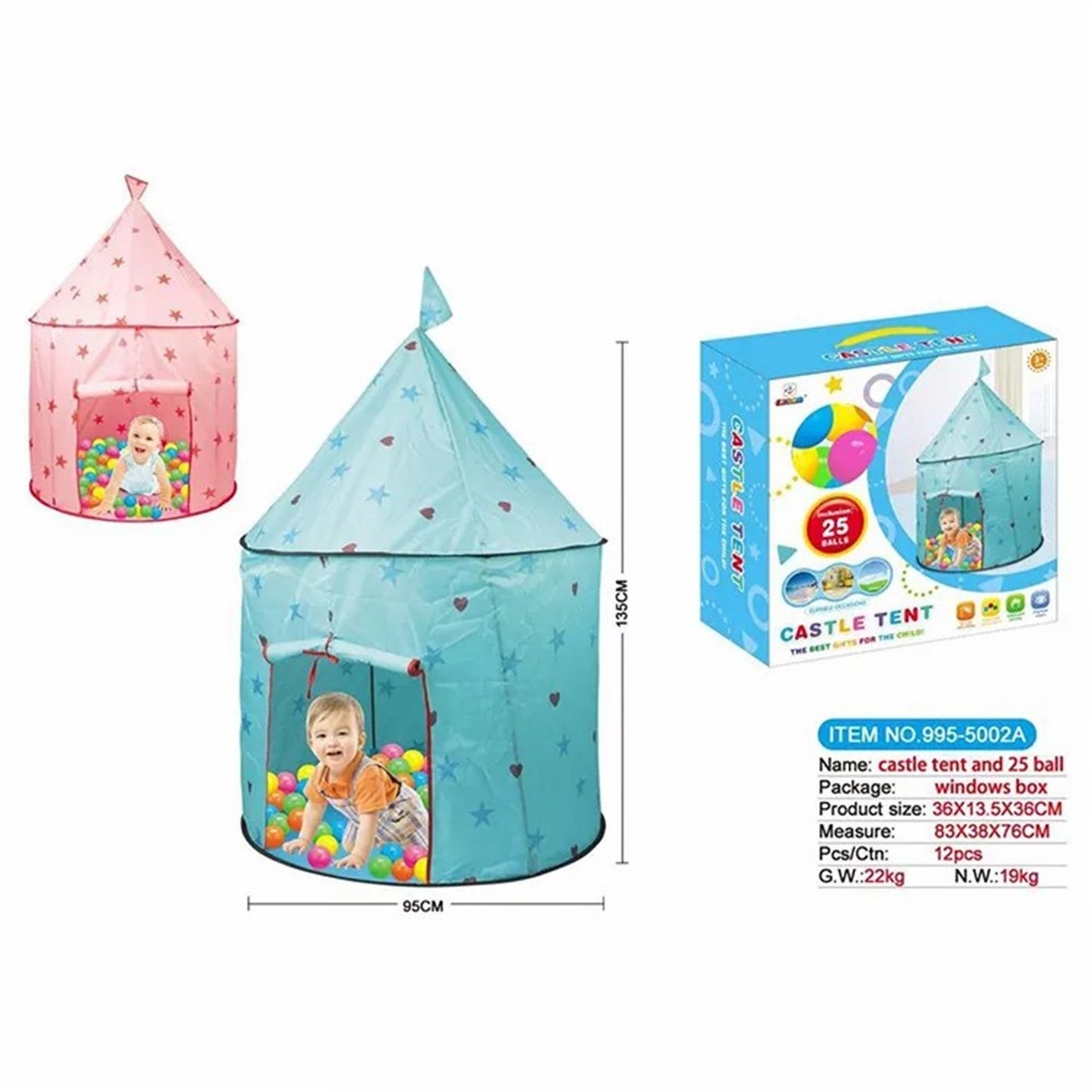 Blue Princess Castle Play Tent for Kids - Foldable Indoor & Outdoor Toy House