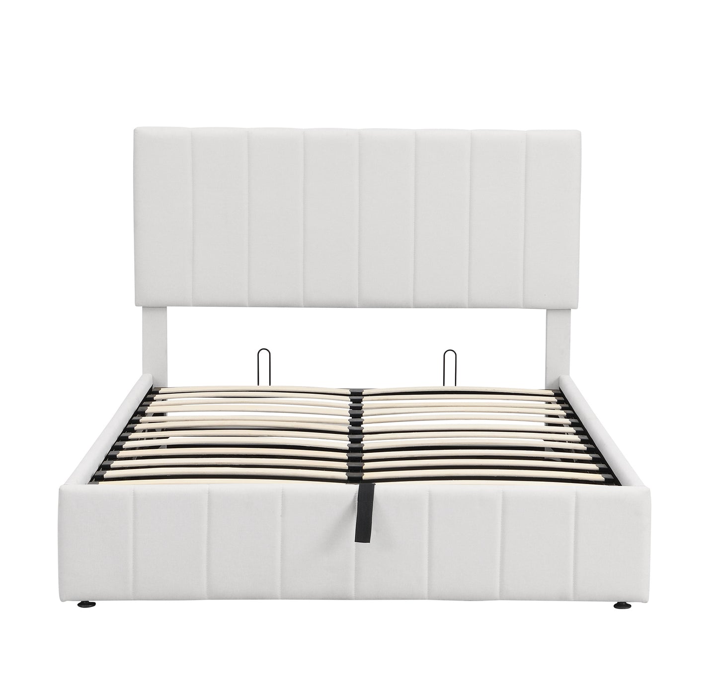 Full size Upholstered Platform bed with a Hydraulic Storage System - White