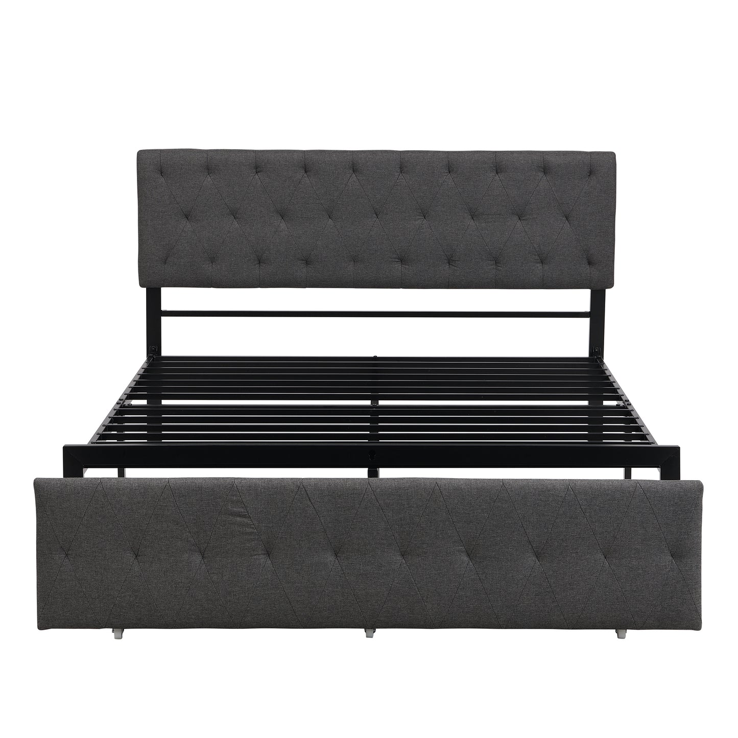 Queen Size Storage Bed Metal Platform Bed with a Big Drawer - Gray