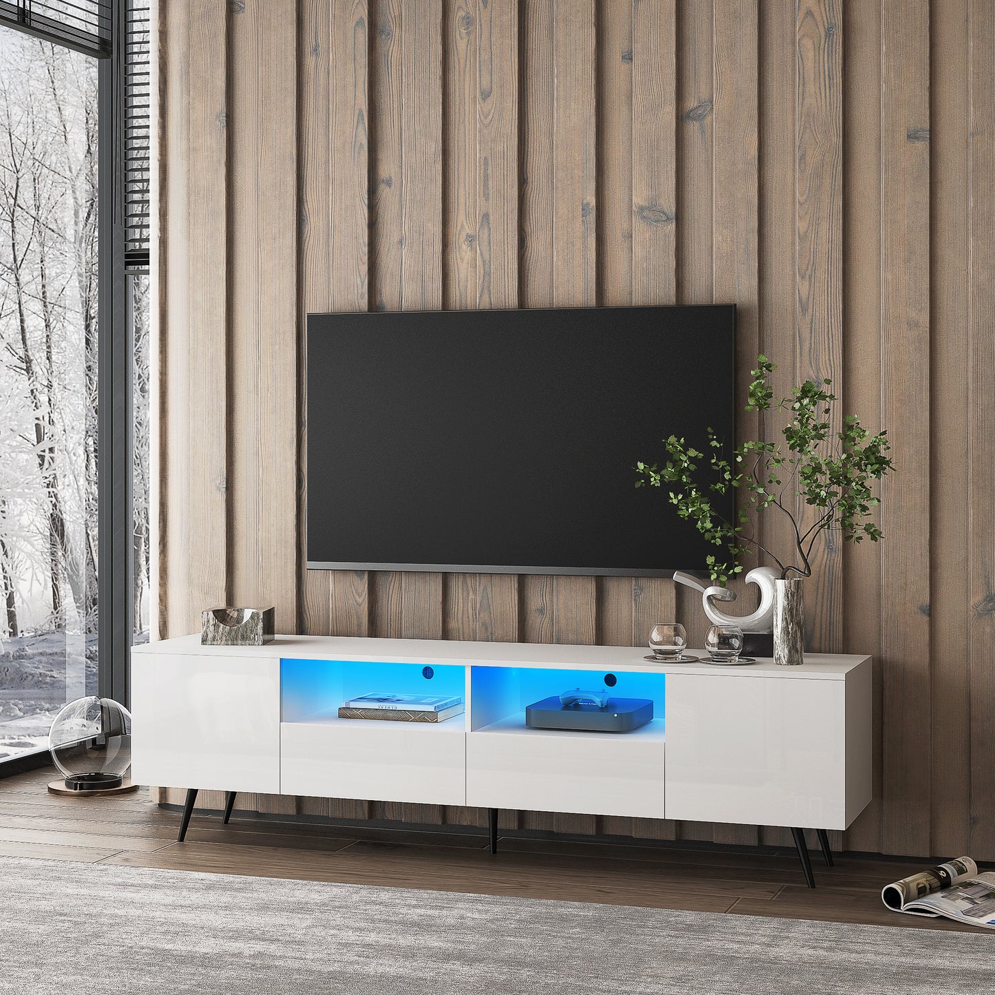 White TV Stand with LED Lights and Remote Control - Stylish Modern Design for TVs 50-75 inches