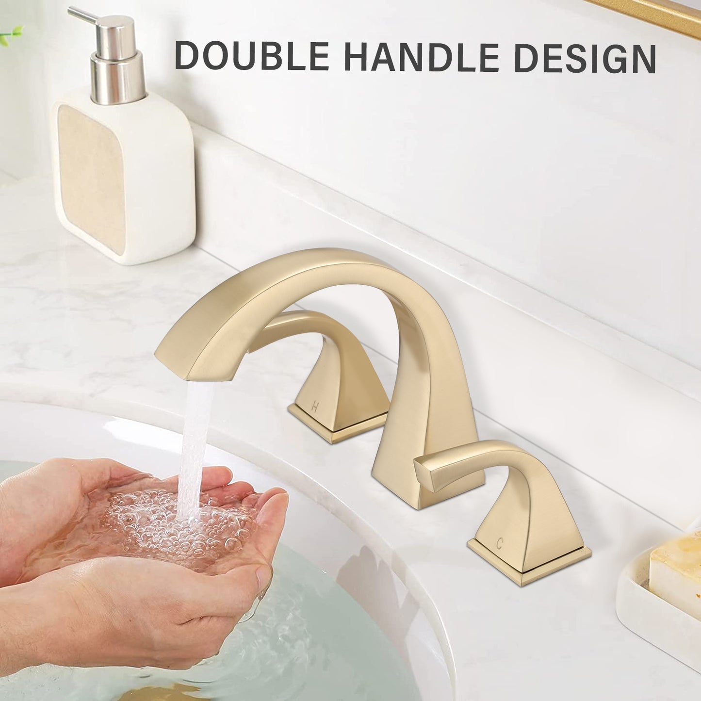 Brushed Gold 2-Handle Bathroom Faucet with Drain