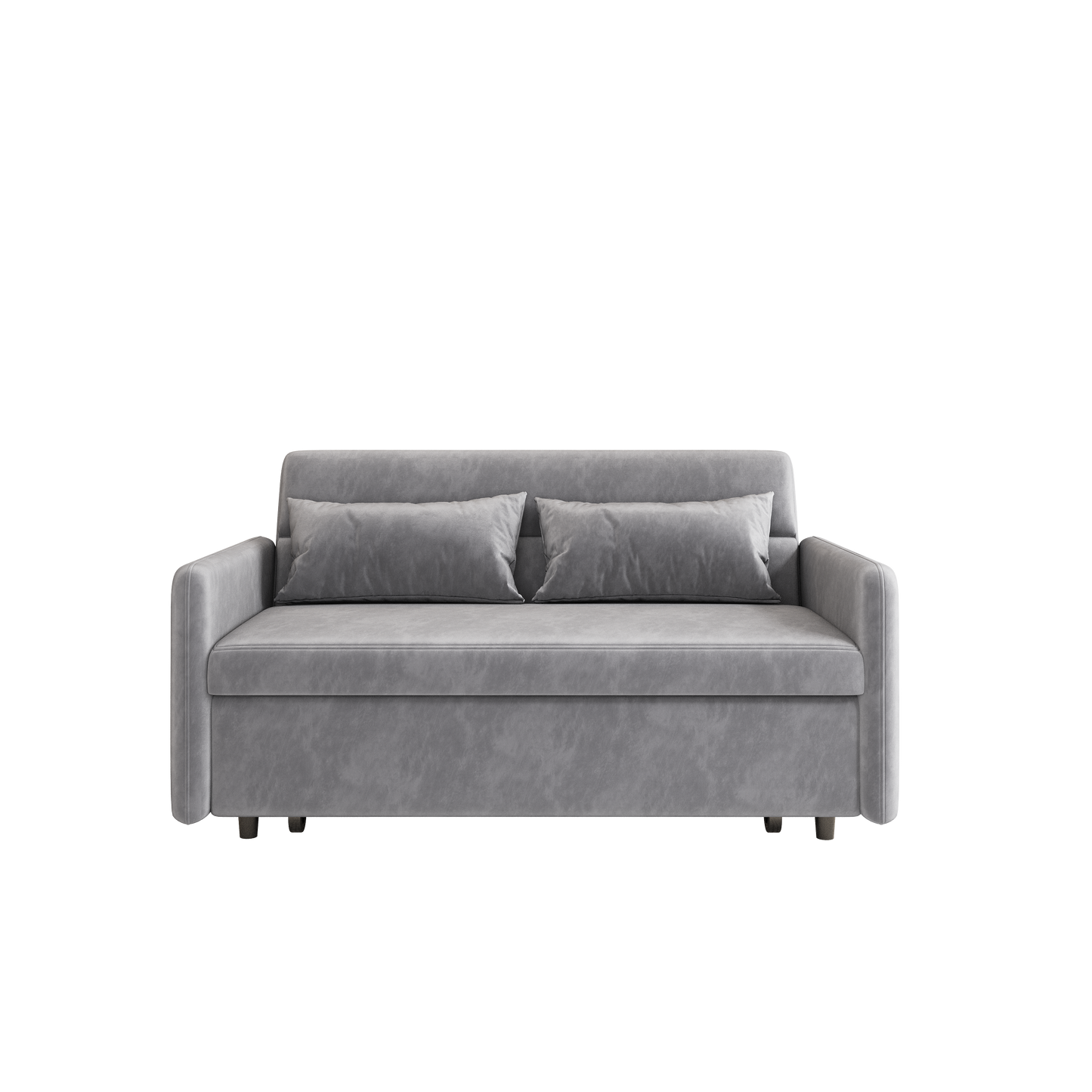 Sofa Pull Out Bed Included Two Pillows 54" Grey Velvet Sofa for Small Spaces