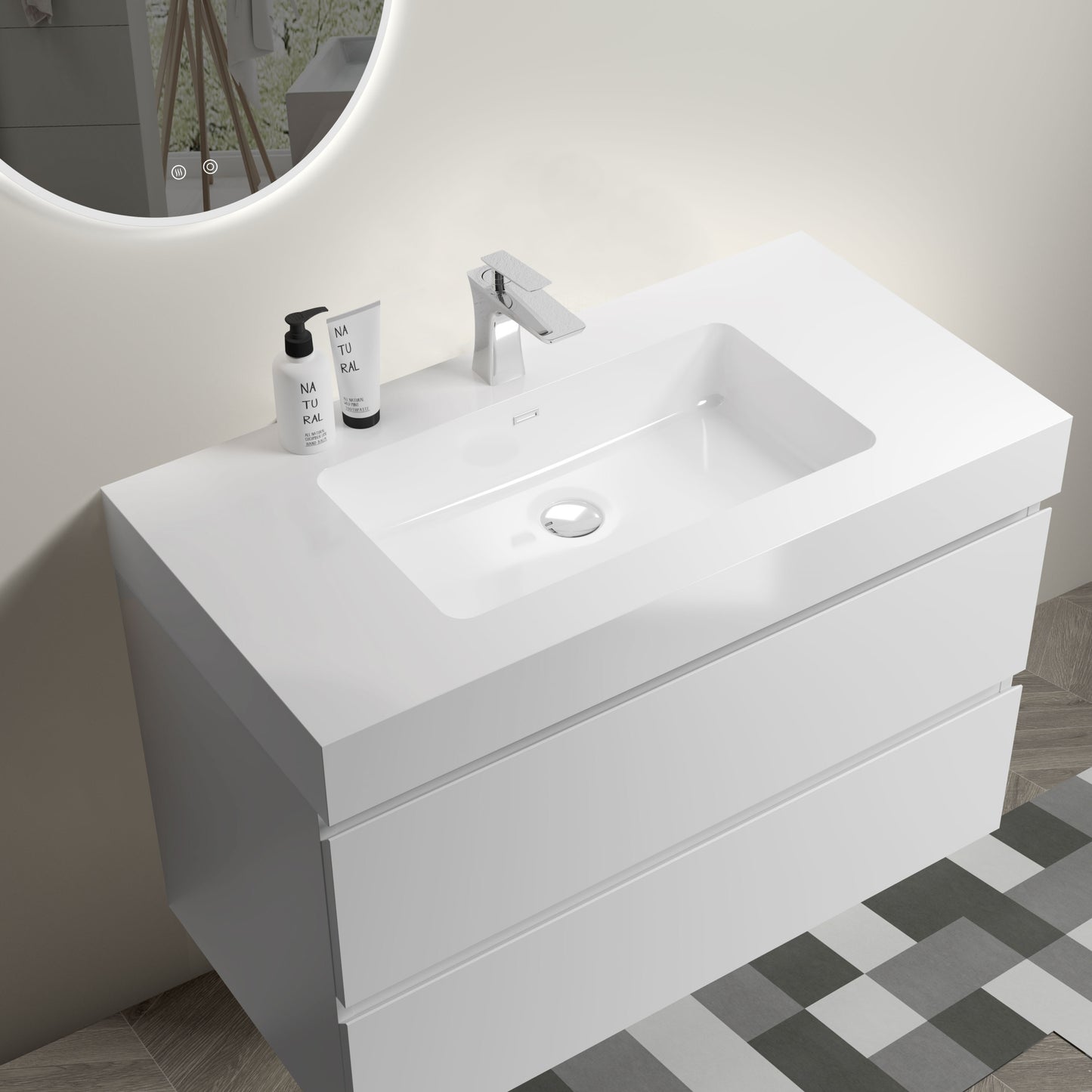 Alice-36W-201,Wall mount cabinet WITHOUT basin,White color,With two drawers