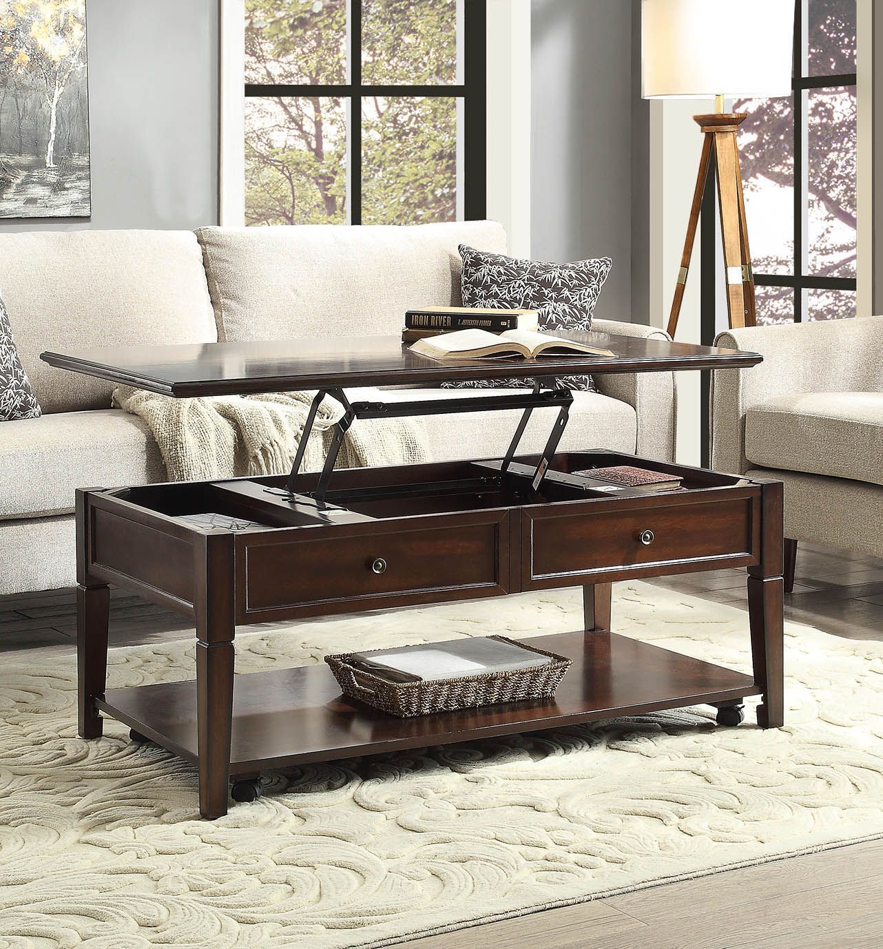 Walnut Malachi Coffee Table with Lift Top - USA Made