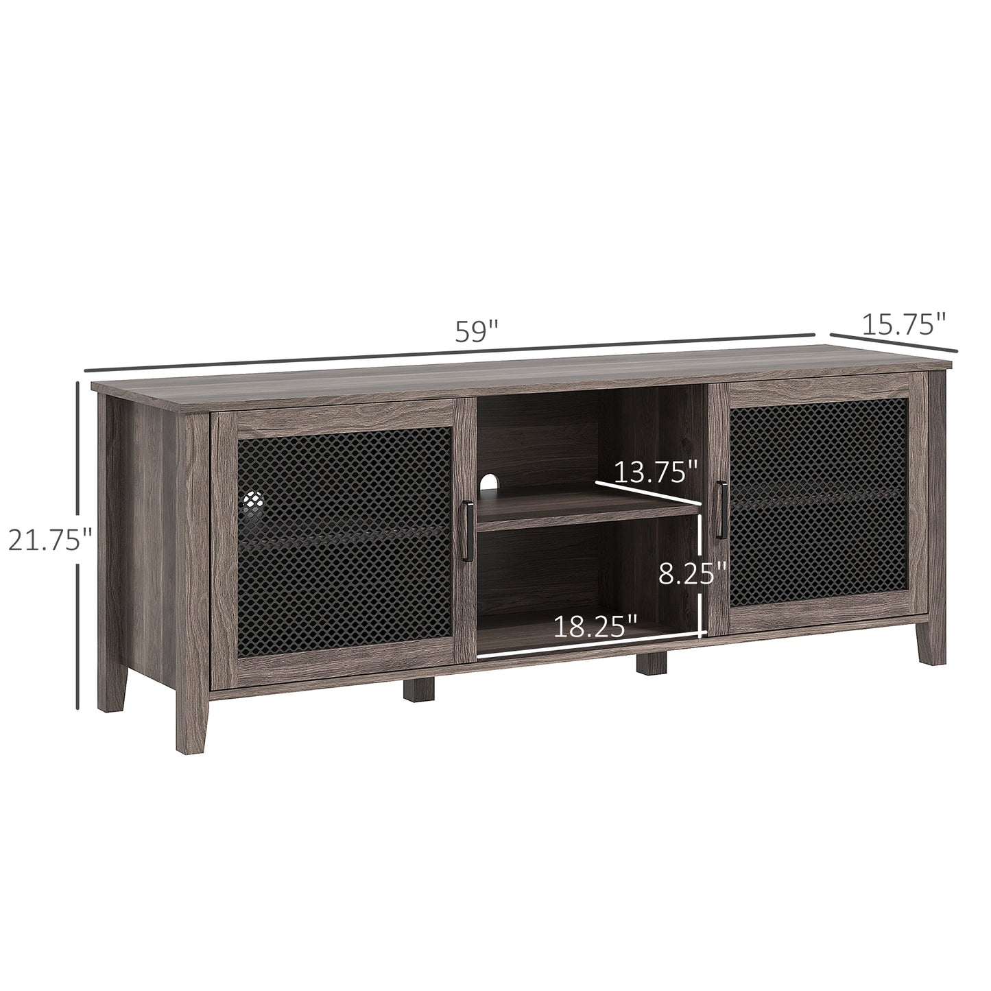 Industrial Entertainment Stand with Mesh Doors for TVs up to 65, Brown Wood Texture TV Cabinet