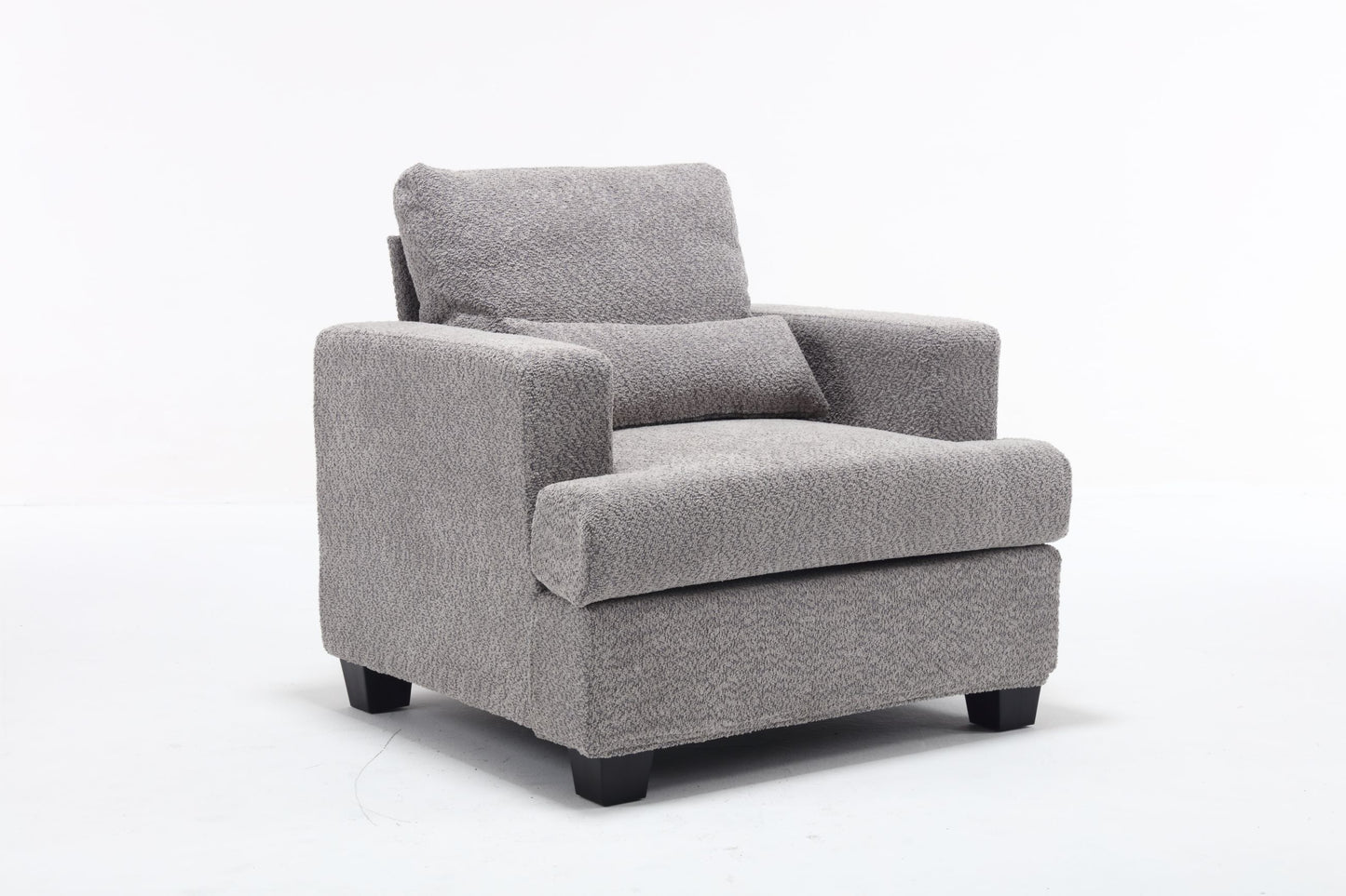 Elegant White and Gray Modern Chair for Living Room or Sofas, with Square Armrest and Removable Back Cushion