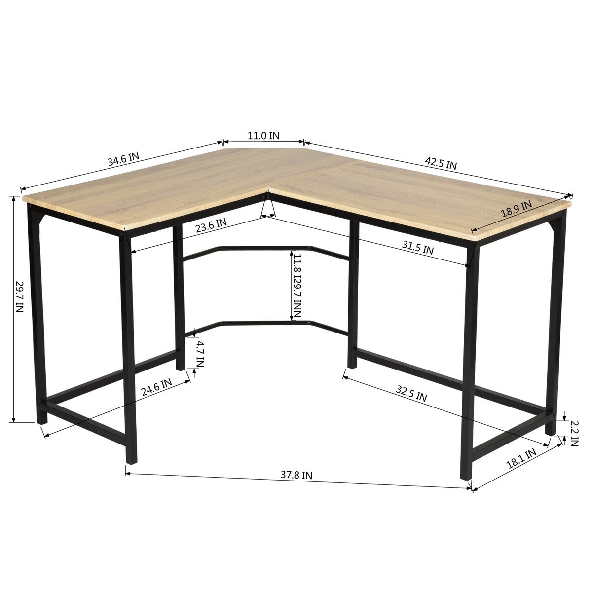 Modern & Stylish L-Shaped Wooden Desk with Sleek Black Metal Frame