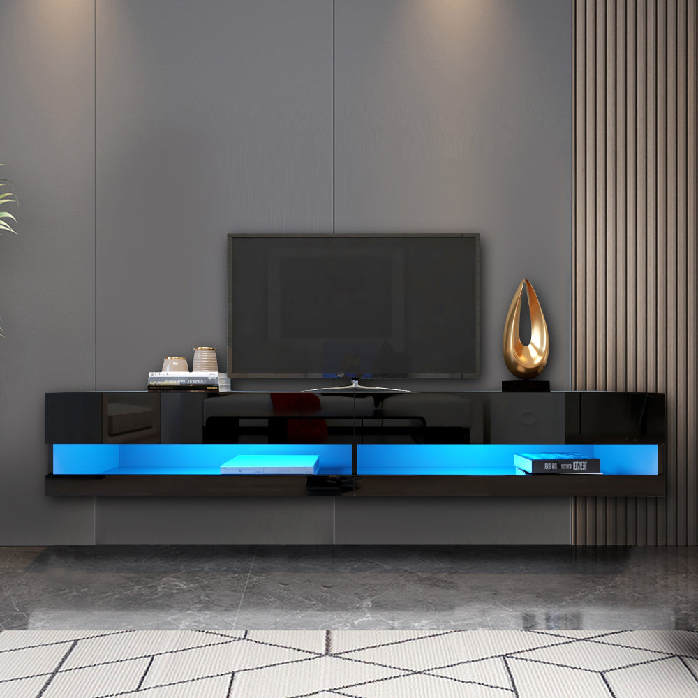 Sleek 80 TV Stand with LED Ambient Lighting - Black