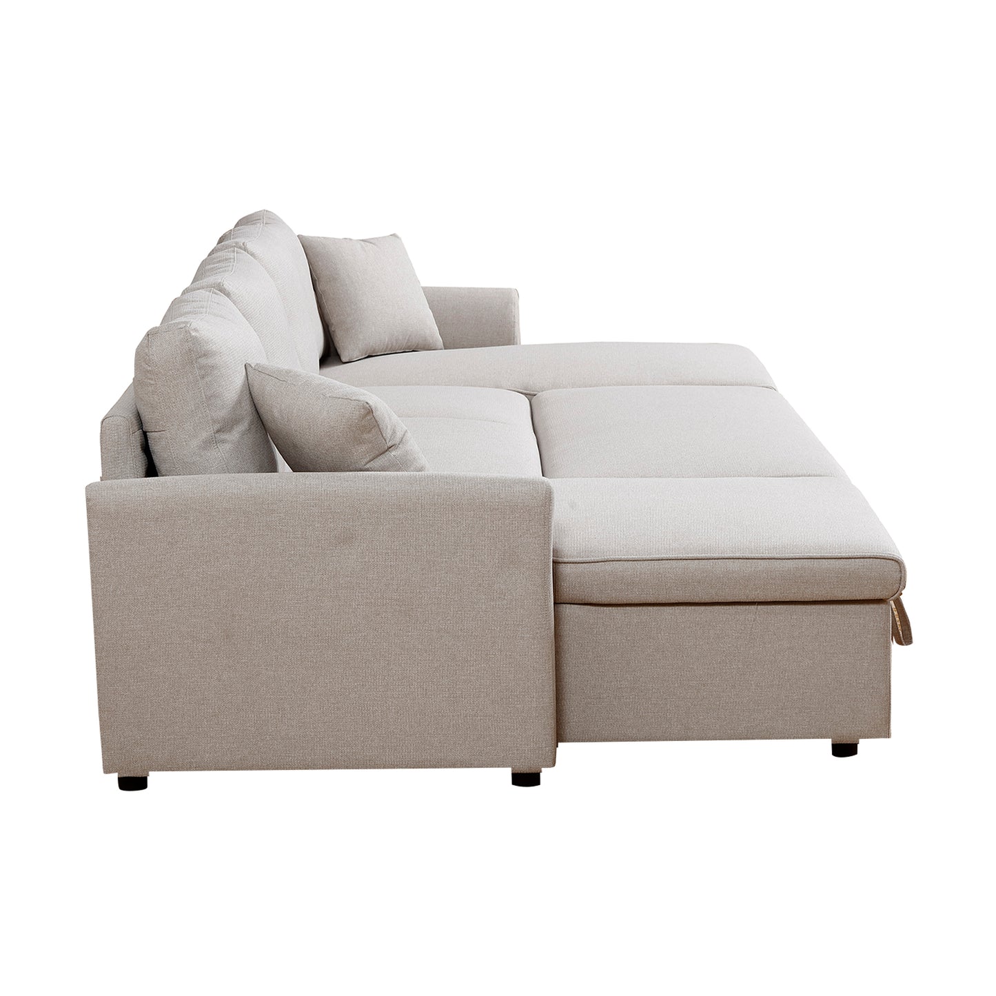 Artemax U-Shape Pull-out Sleeper Sectional Sofa with Double Storage Spaces ,BEIGE