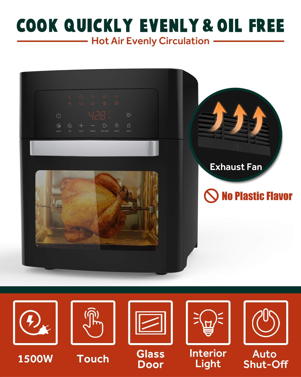 16-Quart XL Air Fryer with Rotisserie and Smart Cook Presets