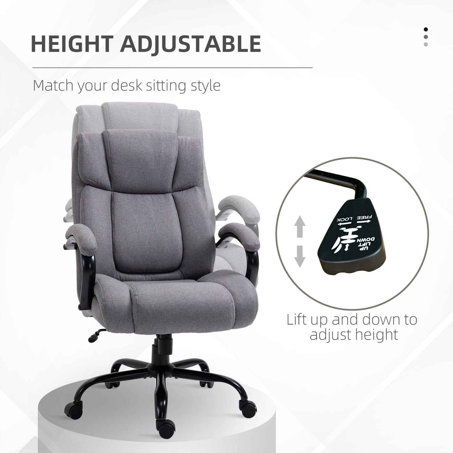 Vinsetto High Back Big and Tall Executive Office Chair 484lbs with Wide Seat, Computer Desk Chair with Linen Fabric, Adjustable Height, Swivel Wheels, Light Grey