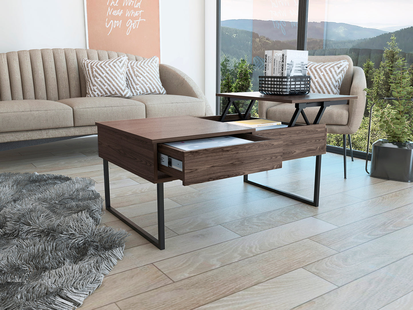 Dark Walnut Luxor Coffee Table With Lift-Top Drawer