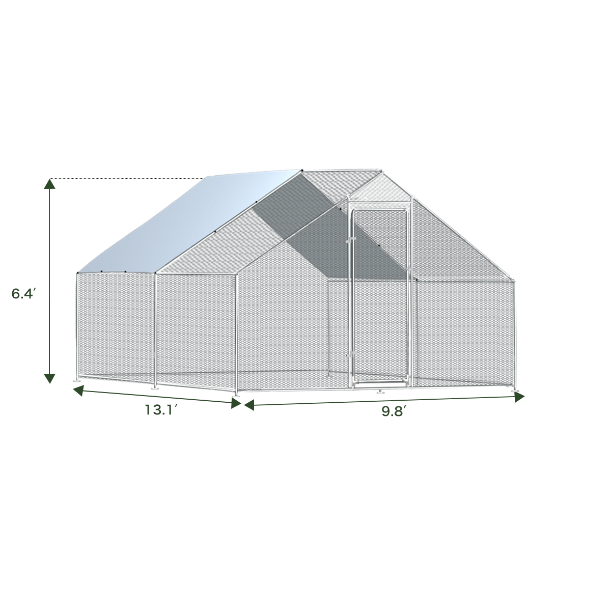 Metal Large Chicken Coop Walk-in Poultry Cage Large Chicken Run Spire Shaped Cage with Waterproof Anti-UltravioletCover, 1.26" Diameter Tube (9.8' L x 13.1' W x 6.4' H)