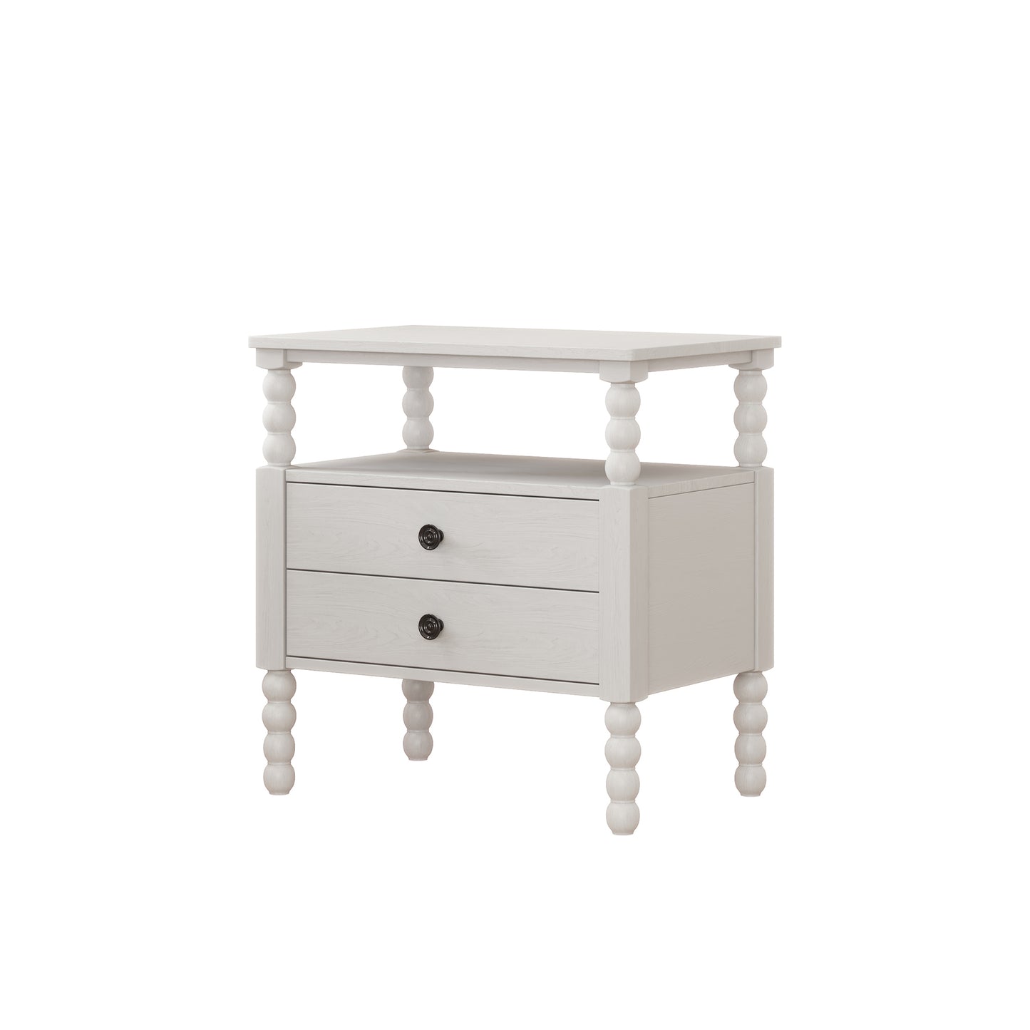 Gourd Shaped Leg 2 Drawer Nightstand, Antique White