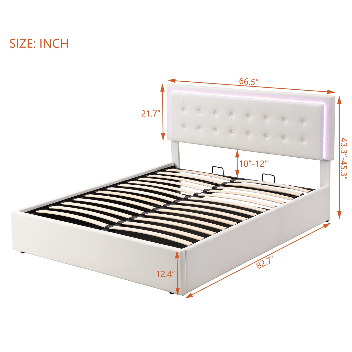 Queen Size Tufted Upholstered Platform Bed with Hydraulic Storage System,PU Storage Bed with LED Lights,White