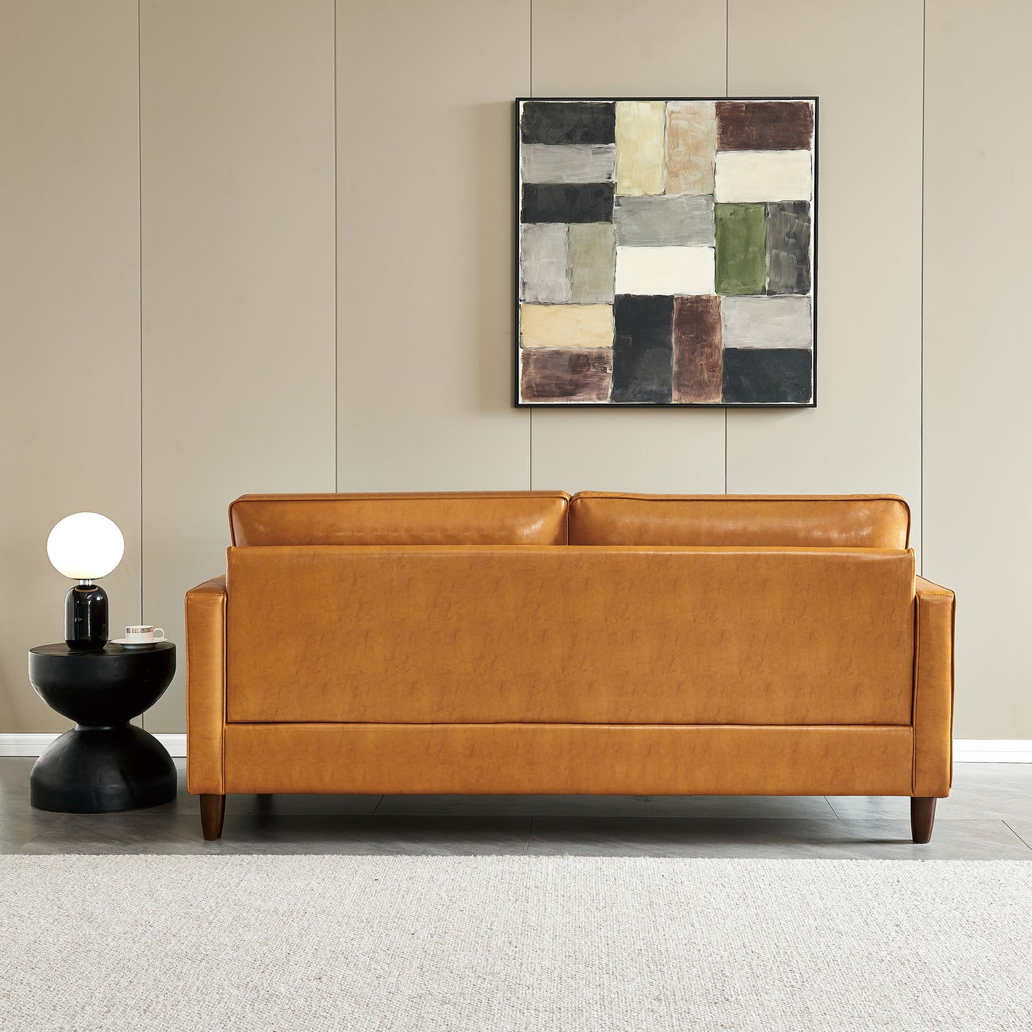 Modern Mid-Century Vegan Leather Sofa （Mocha）