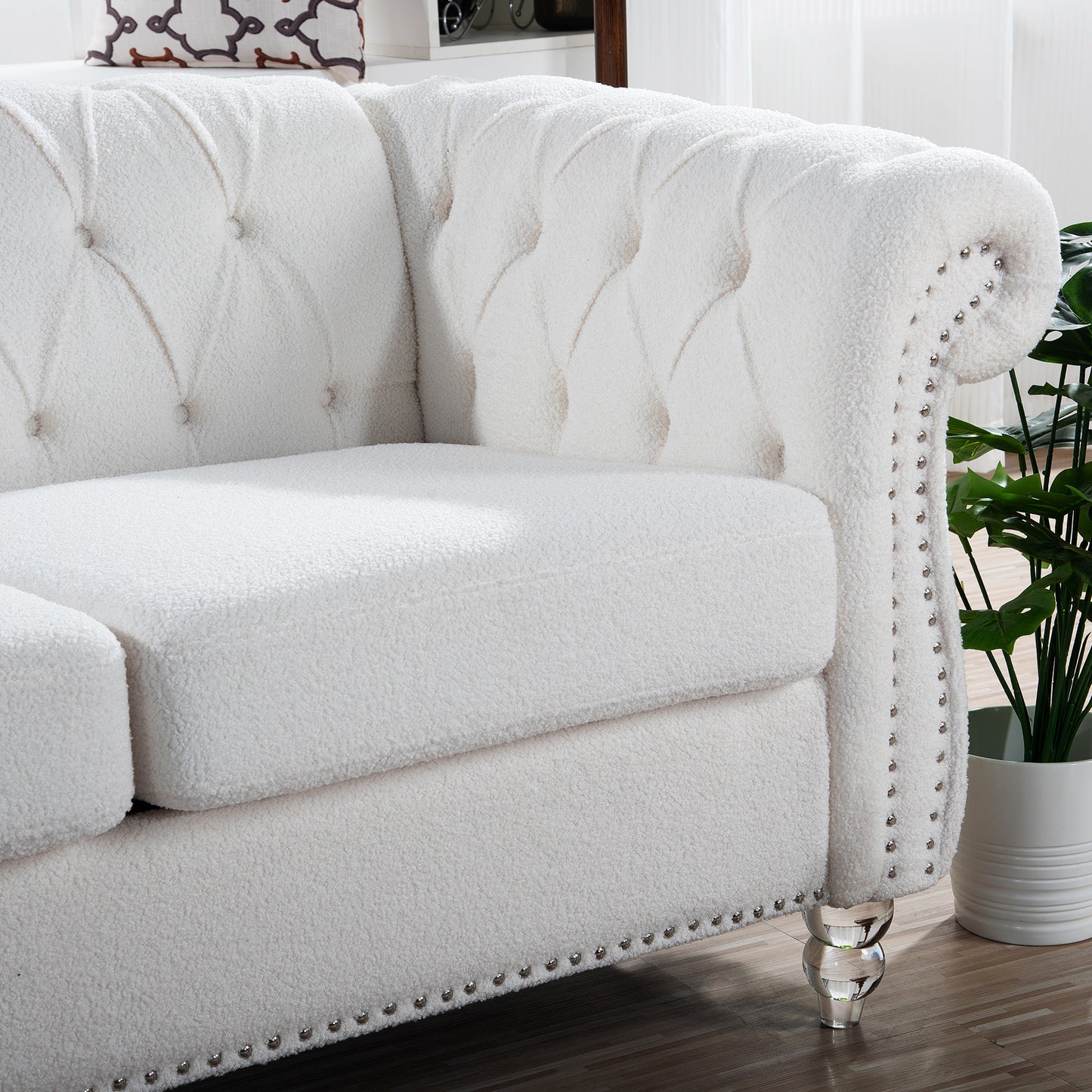 84.65-Inch Rolled Arm Chesterfield 3 Seater Sofa