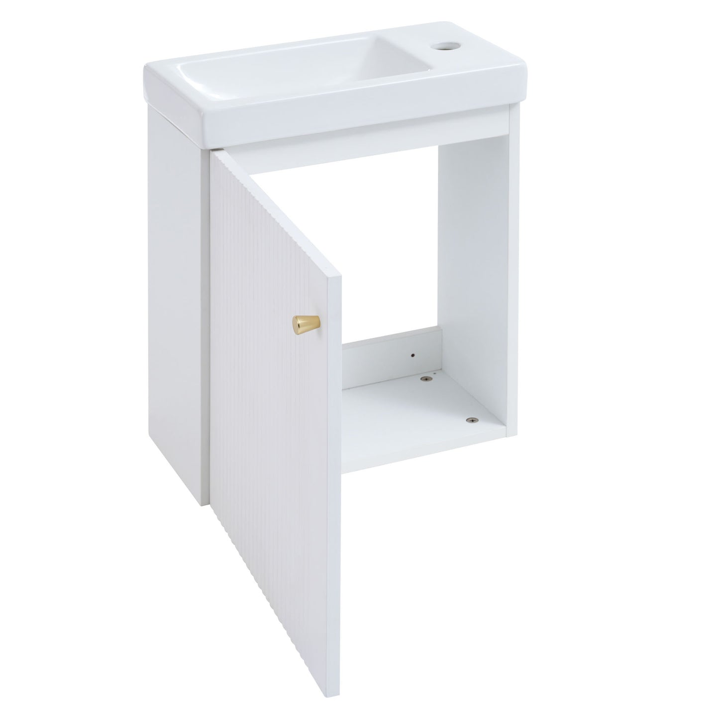 Contemporary 16" White Wall-Mounted Bathroom Vanity Combo Cabinet with Ceramic Basin - Ideal for Small Bathrooms