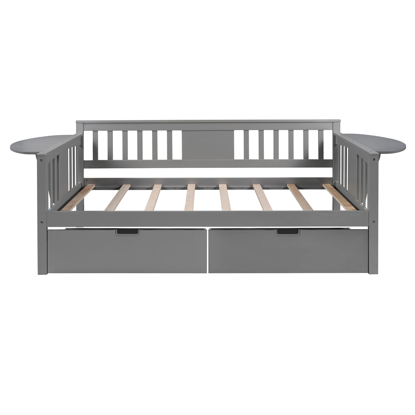 Twin size Daybed with Two Drawers, Wood Slat Support, Gray