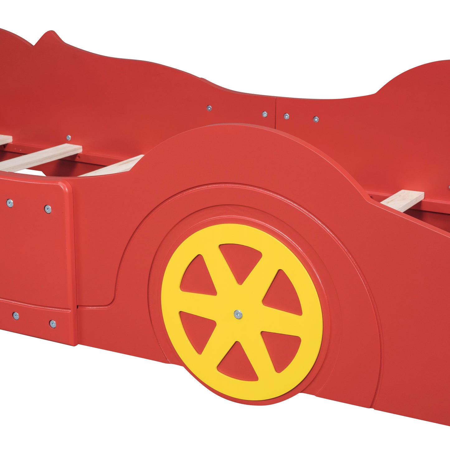 Twin Size Race Car-Shaped Platform Bed with Wheels,Red