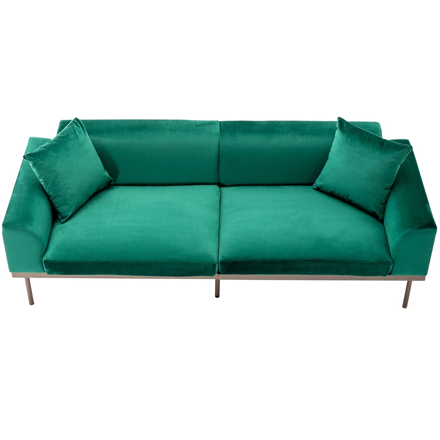 Modern Velvet Sofa with Metal Legs,Loveseat Sofa Couch with Two Pillows for Living Room and Bedroom, Green