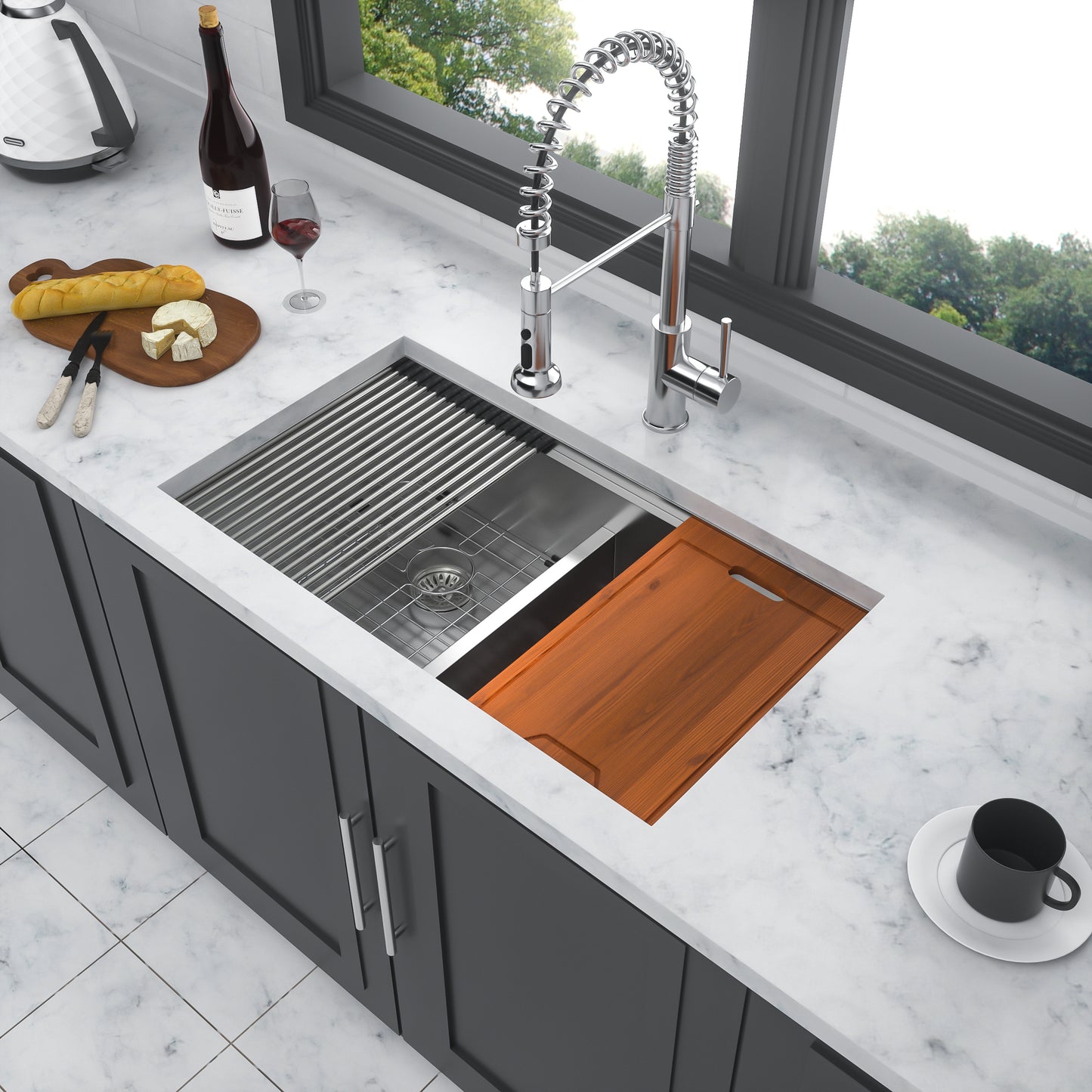 Stainless Steel Farmhouse Double Bowl Kitchen Sink with Silencer Pad