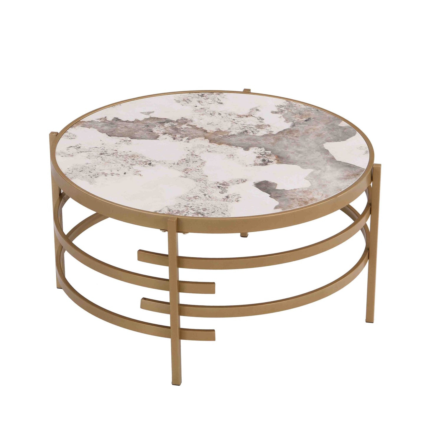 Sleek 32.48'' Round Coffee Table With Sintered Stone Top, Durable Metal Frame - Elegant Living Room Centerpiece, Golden