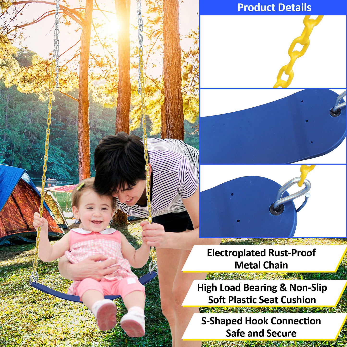 Backyard Metal Swing Set with Safety Belt for Kids