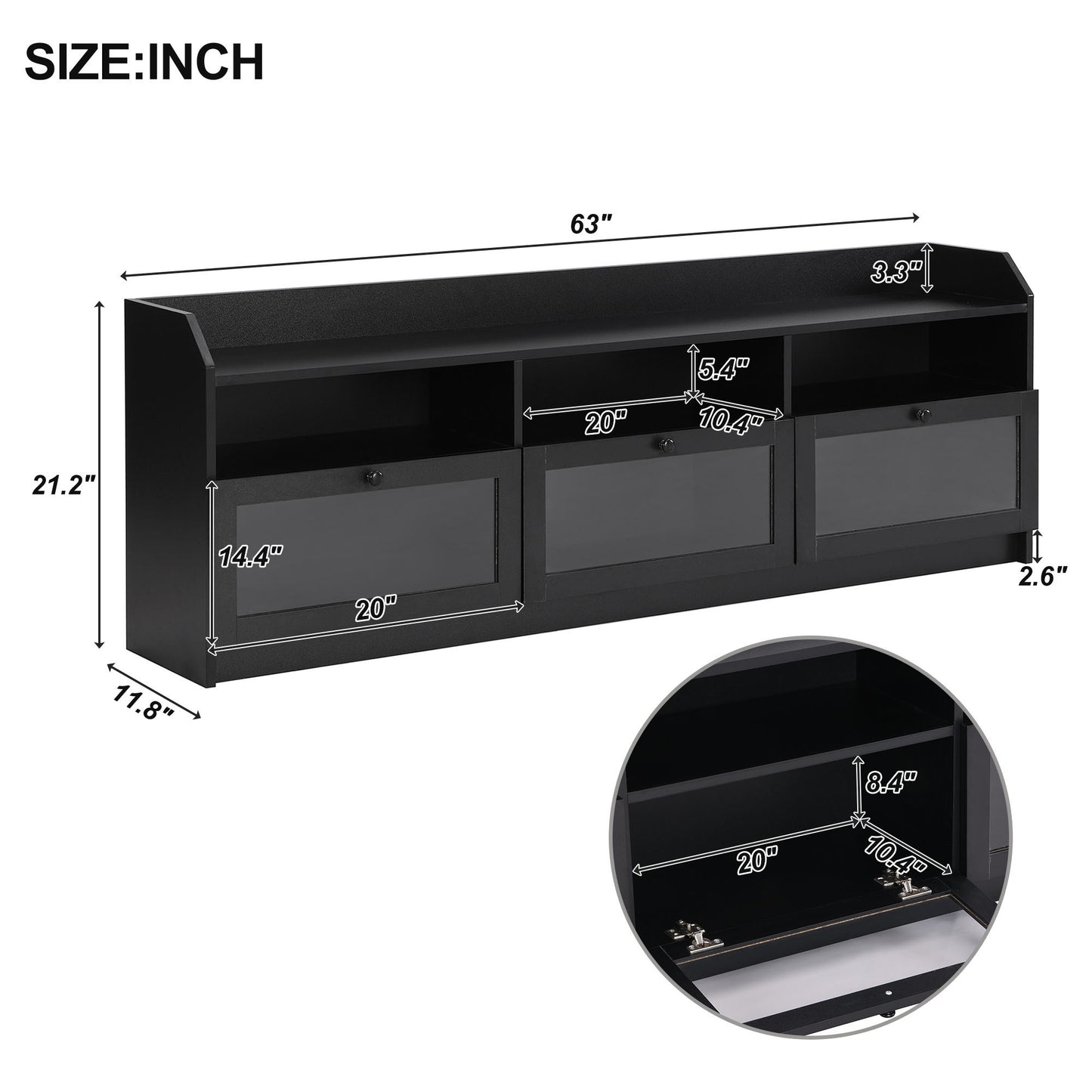 Sophisticated Black TV Stand with Acrylic Board Door and Generous Storage Space for TVs Up to 65